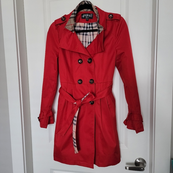 New! Red Trench Coat - Picture 1 of 9